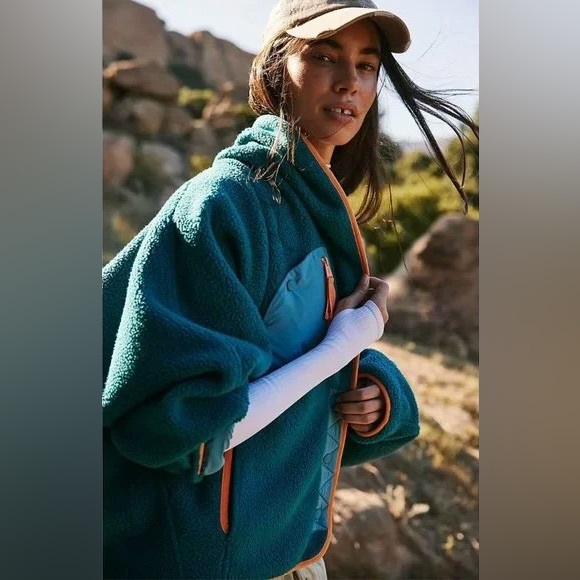 New! Free People Movement Hit The Slopes Shawl Jacket Teal Blue Orange 🧡 XS - Picture 4 of 11